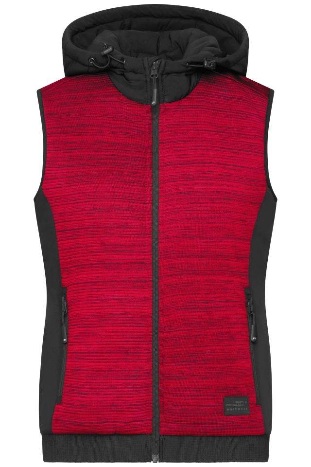 Ladies' Padded Hybrid Vest Wattierte Strickfleece Weste im attraktiven Materialmix rot/schwarz, Gr. XL