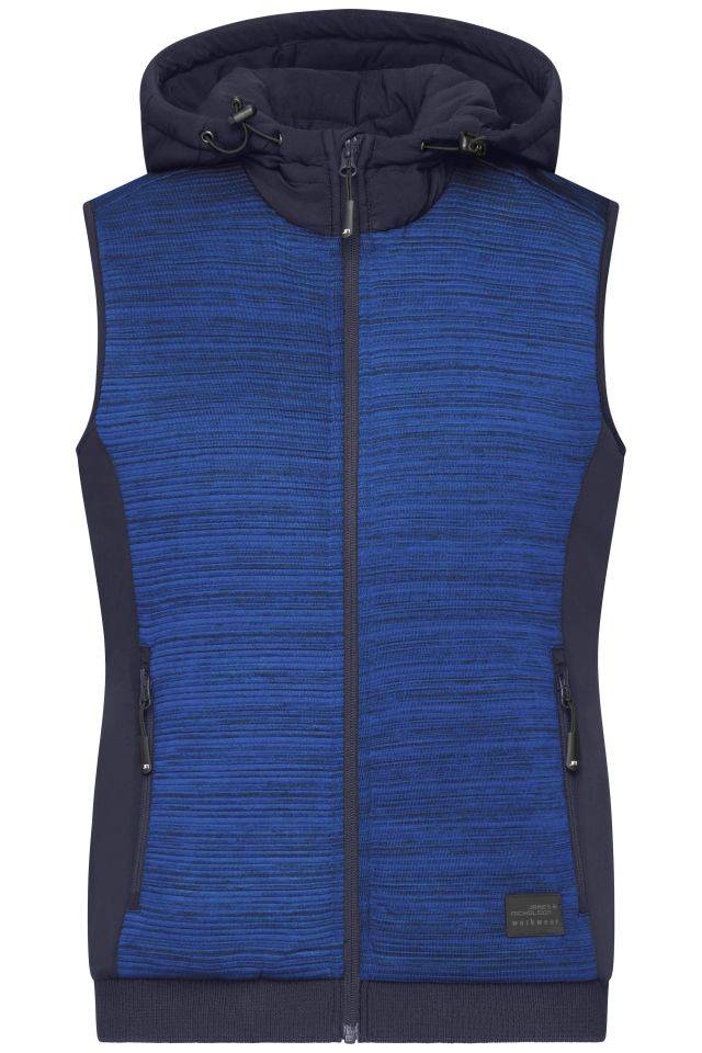 Ladies' Padded Hybrid Vest Wattierte Strickfleece Weste im attraktiven Materialmix blau, Gr. S