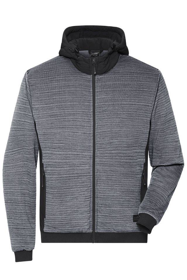 Men's Padded Hybrid Jacket Wattierte Strickfleece Jacke im attraktiven Materialmix grau/schwarz, Gr. S
