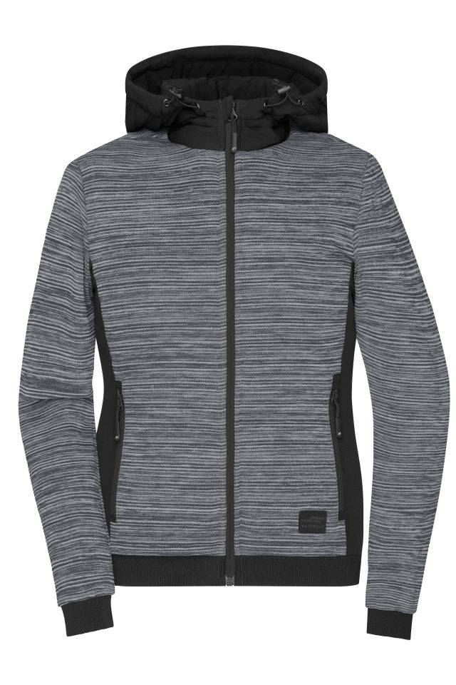 Ladies' Padded Hybrid Jacket Wattierte Strickfleece Jacke im attraktiven Materialmix grau/schwarz, Gr. M