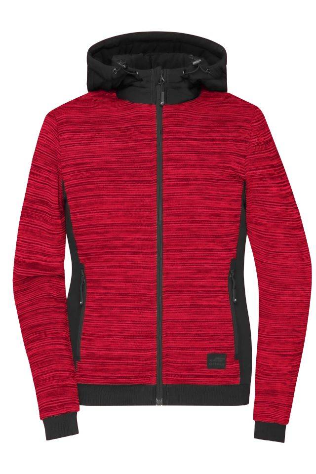Ladies' Padded Hybrid Jacket Wattierte Strickfleece Jacke im attraktiven Materialmix rot/schwarz, Gr. XL