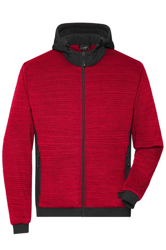 Men's Padded Hybrid Jacket Wattierte Strickfleece Jacke im attraktiven Materialmix rot/schwarz, Gr. 4XL