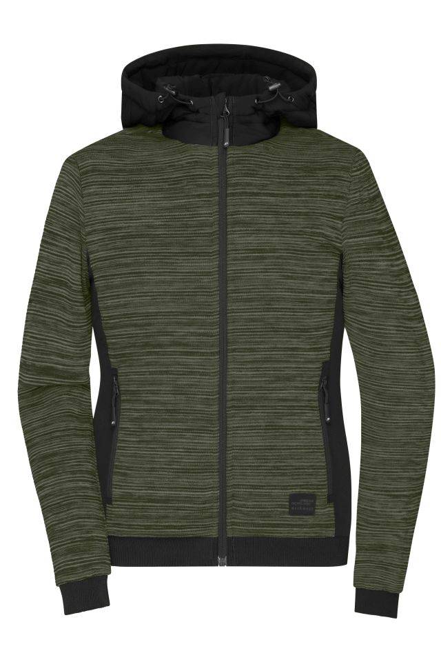 Ladies' Padded Hybrid Jacket Wattierte Strickfleece Jacke im attraktiven Materialmix grün/oliv/schwarz, Gr. L