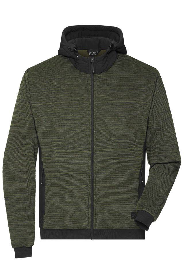 Men's Padded Hybrid Jacket Wattierte Strickfleece Jacke im attraktiven Materialmix grün/oliv/schwarz, Gr. 5XL