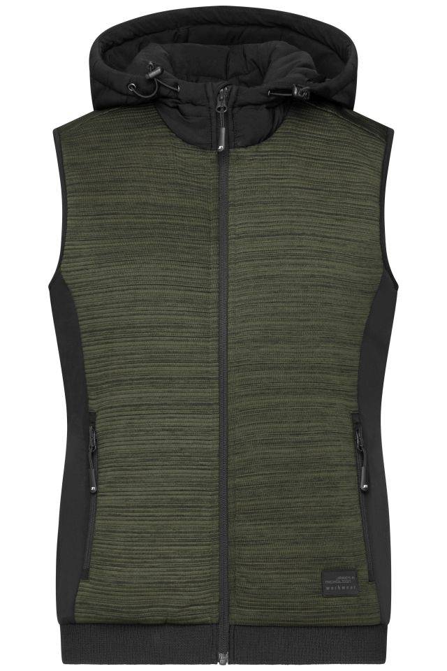 Ladies' Padded Hybrid Vest Wattierte Strickfleece Weste im attraktiven Materialmix grün/oliv/schwarz, Gr. XS