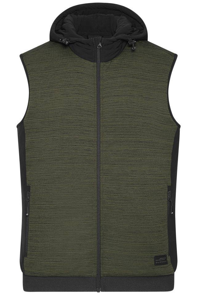 Men's Padded Hybrid Vest Wattierte Strickfleece Weste im attraktiven Materialmix grün/oliv/schwarz, Gr. 3XL
