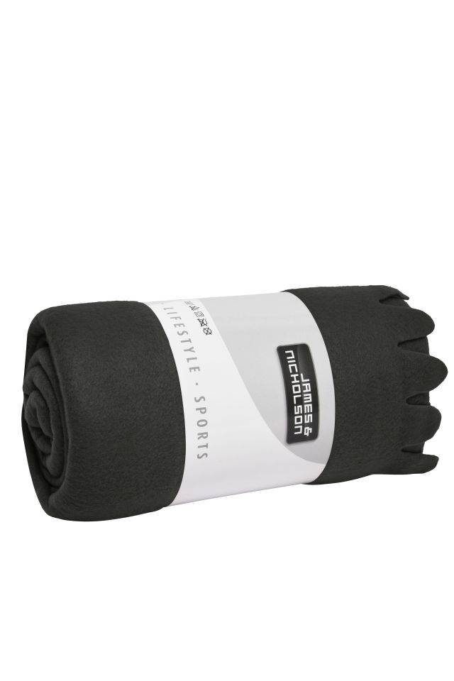 Fleece Blanket Fleecedecke mit abgerundeten Fransen schwarz, Gr. one size