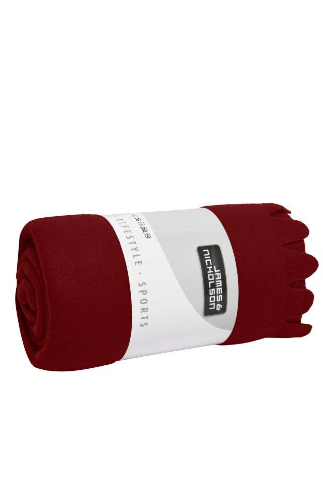 Fleece Blanket Fleecedecke mit abgerundeten Fransen rot/weinrot, Gr. one size
