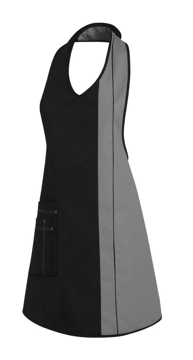 Latzschürze Druckknopfverschluss schwarz/silber, Gr. 34