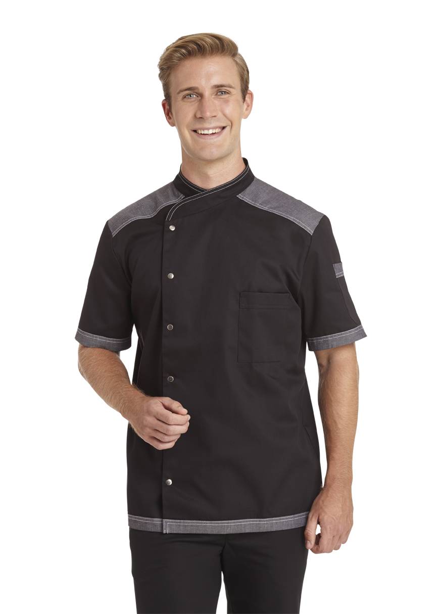 Kochjacke Unisex schwarz/jeans/grau, Gr. 52