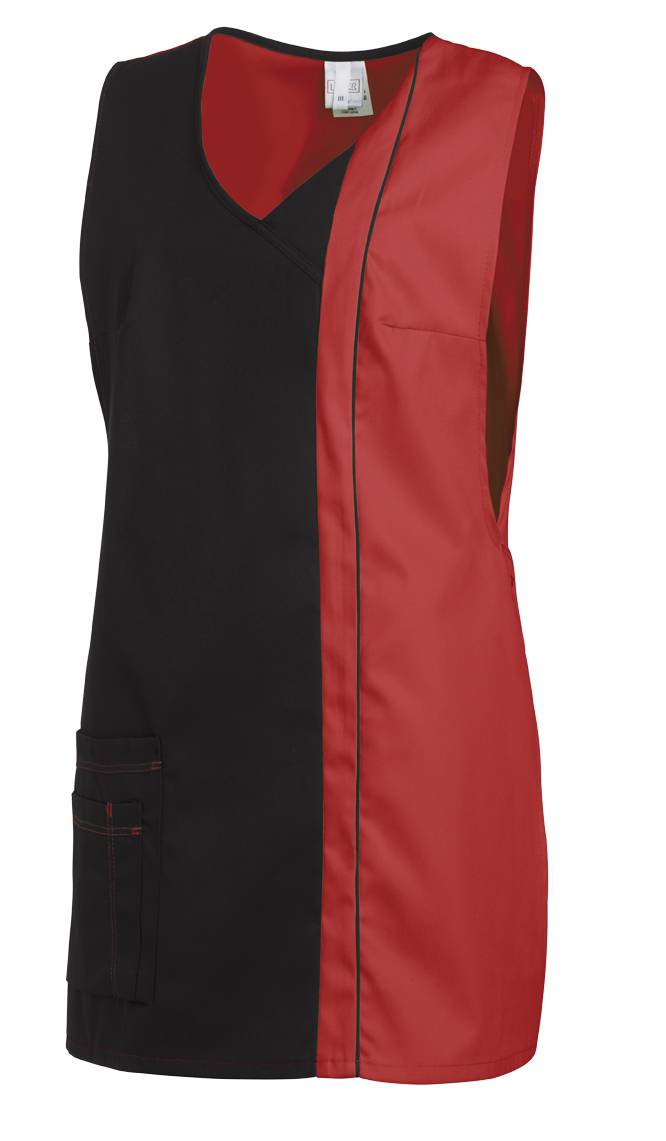 Überwurfschürze seitlichem Druckknopfverschluss schwarz/rot, Gr. I