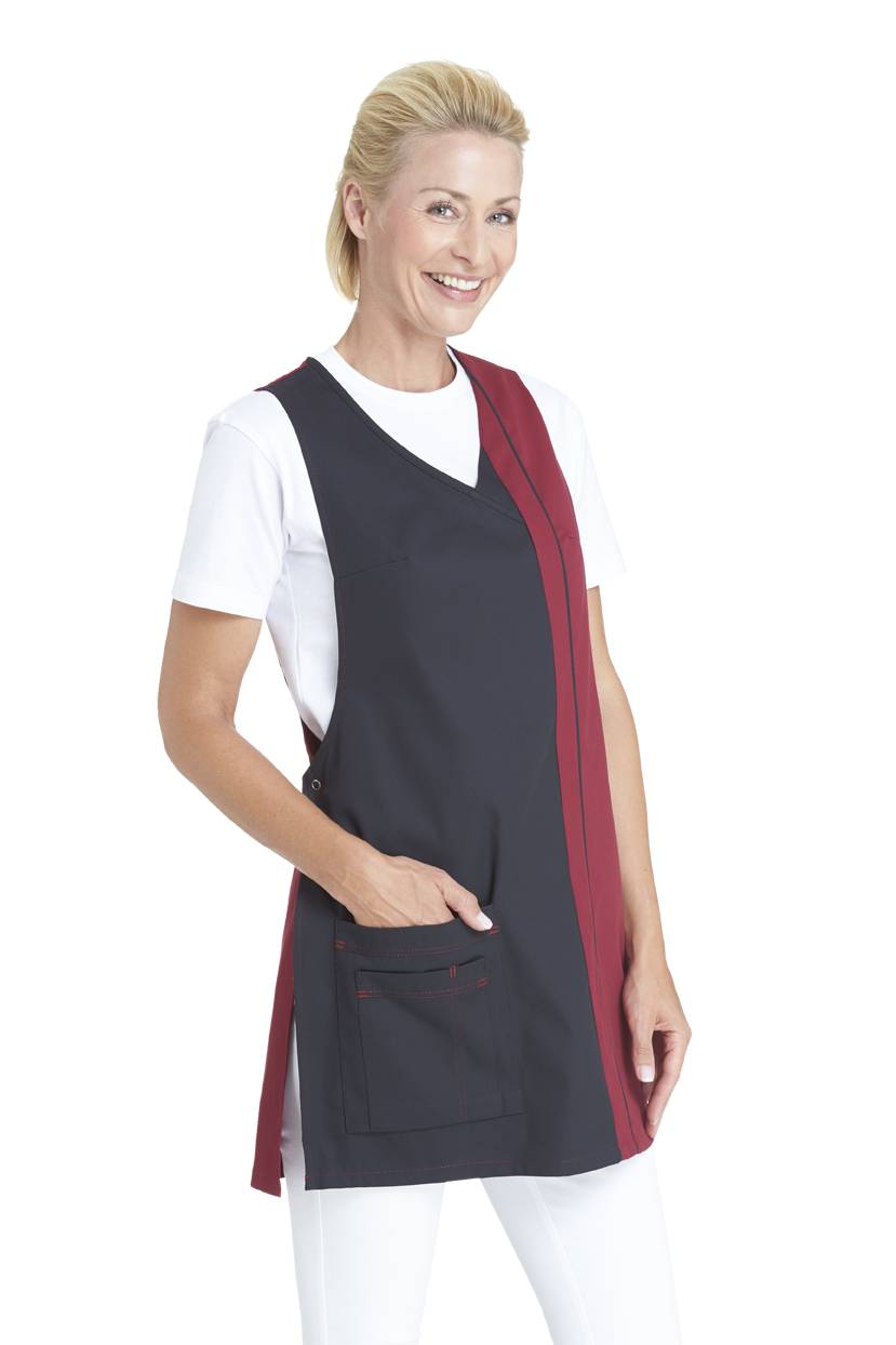 Überwurfschürze seitlichem Druckknopfverschluss schwarz/bordeaux, Gr. III