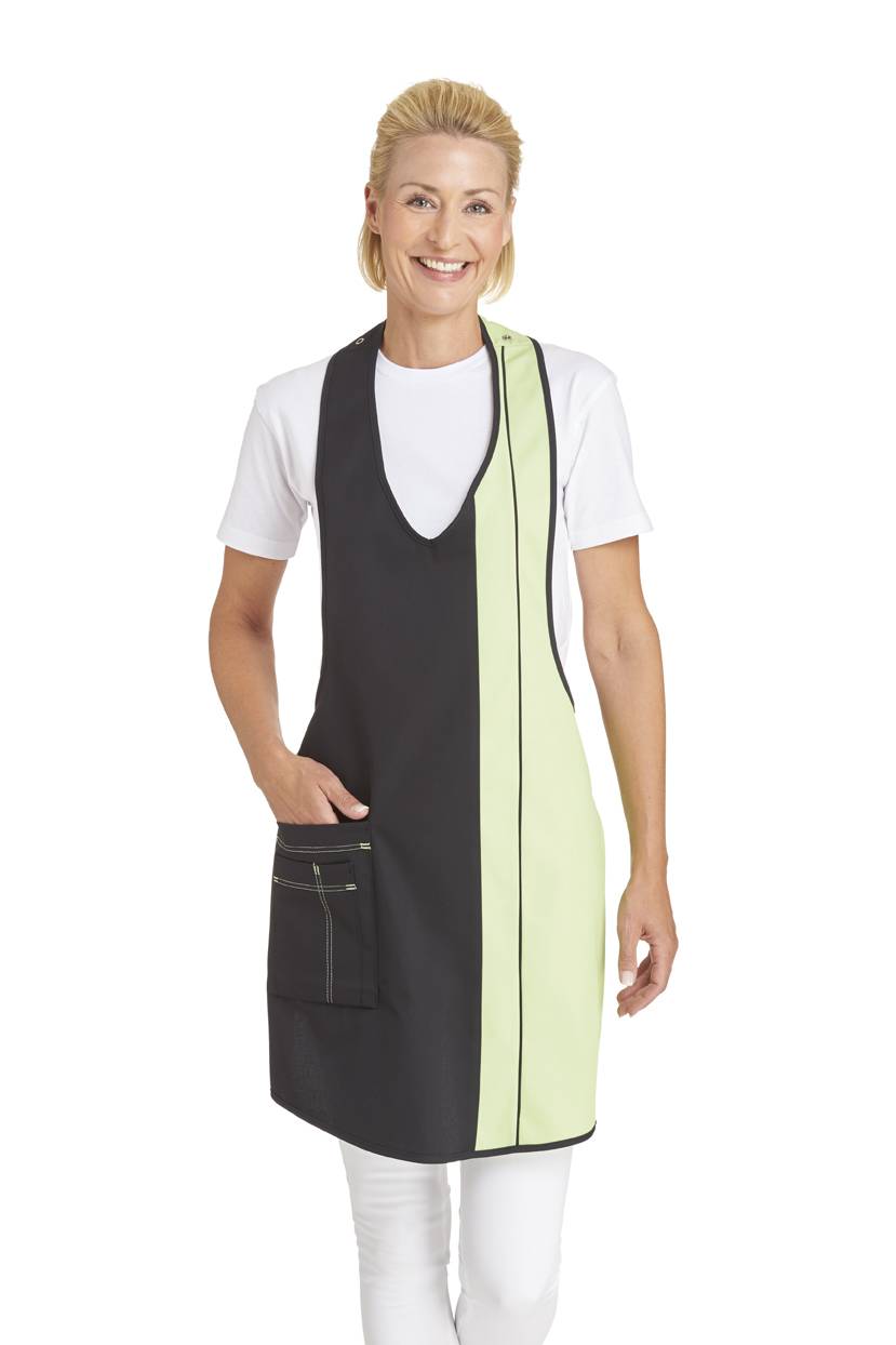 Latzschürze Druckknopfverschluss schwarz/hellgrün, Gr. 34