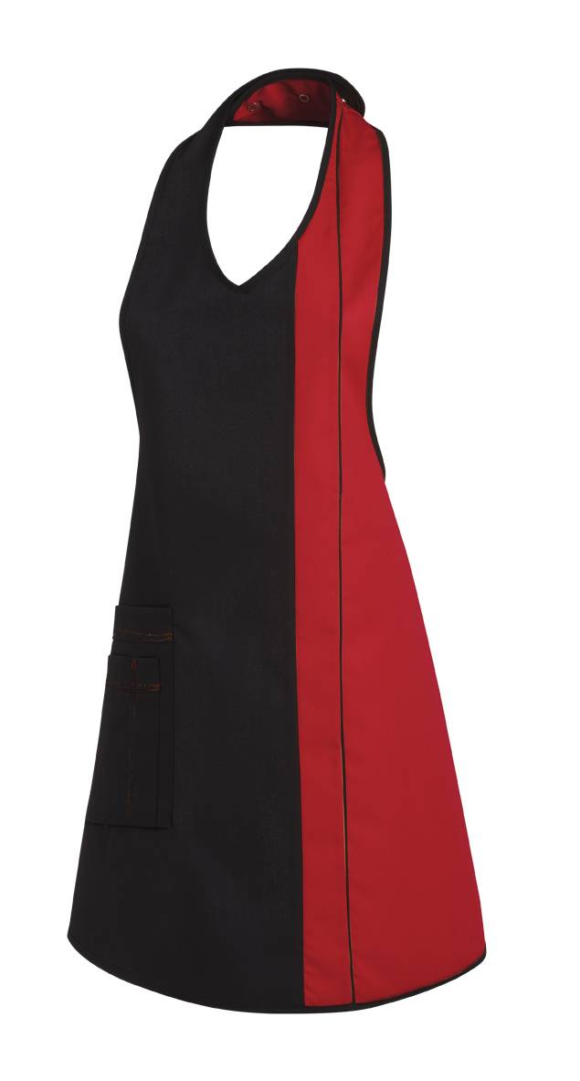 Latzschürze Druckknopfverschluss schwarz/rot, Gr. 34