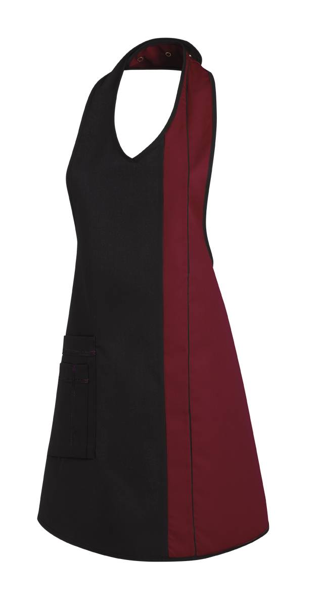 Latzschürze Druckknopfverschluss schwarz/bordeaux, Gr. 34