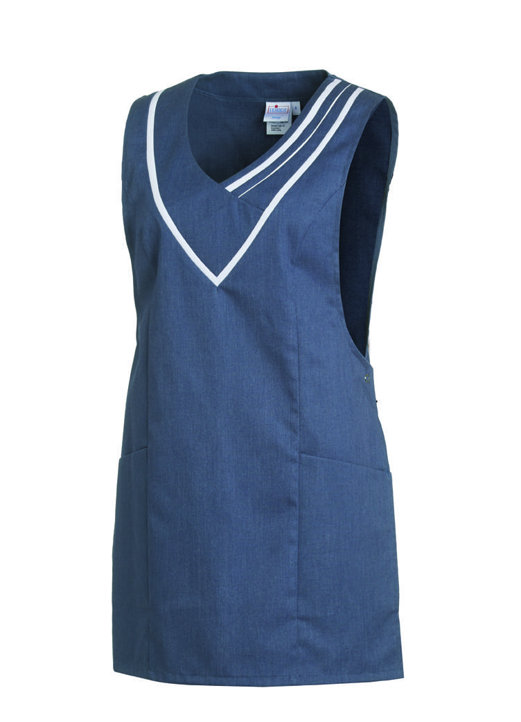 Überwurfschürze seitlichem Druckknopfverschluss denimblue/weiß, Gr. I