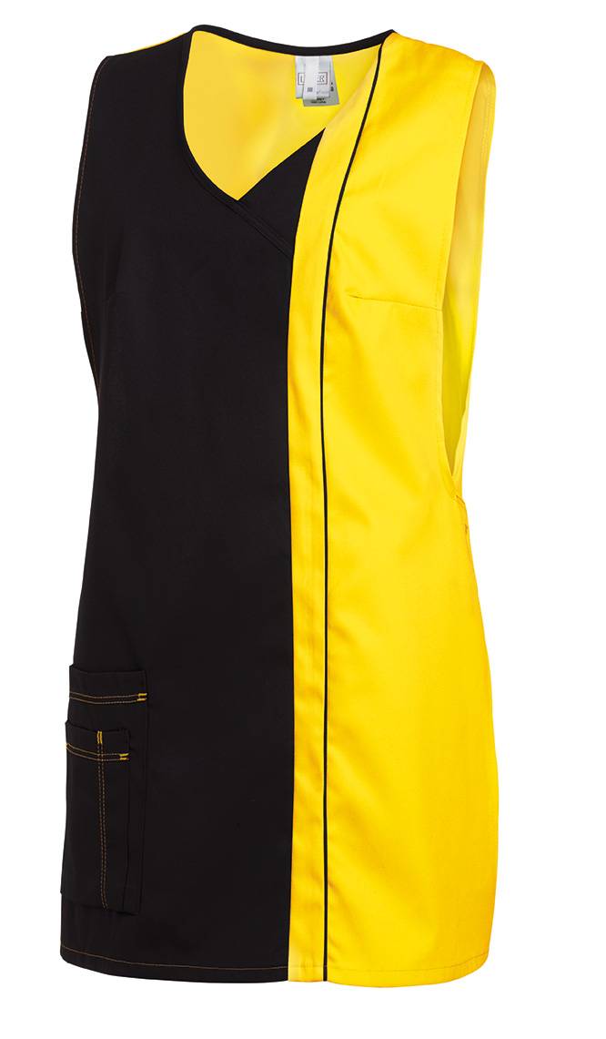 Überwurfschürze seitlichem Druckknopfverschluss schwarz/gelb, Gr. II