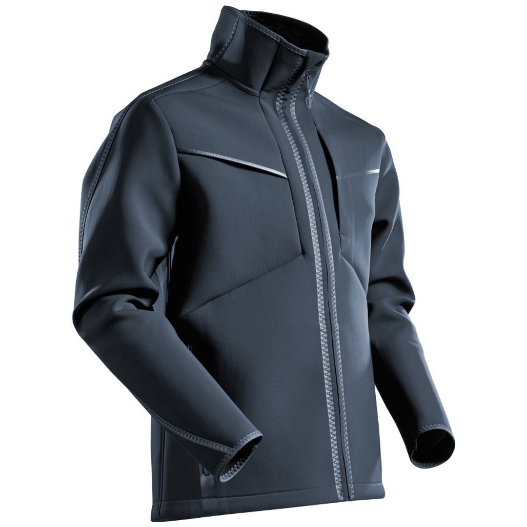 Schwarze Reißverschluss-Jacke mit hohem Kragen und langen Ärmeln, präsentiert auf einem einfachen weißen Hintergrund.