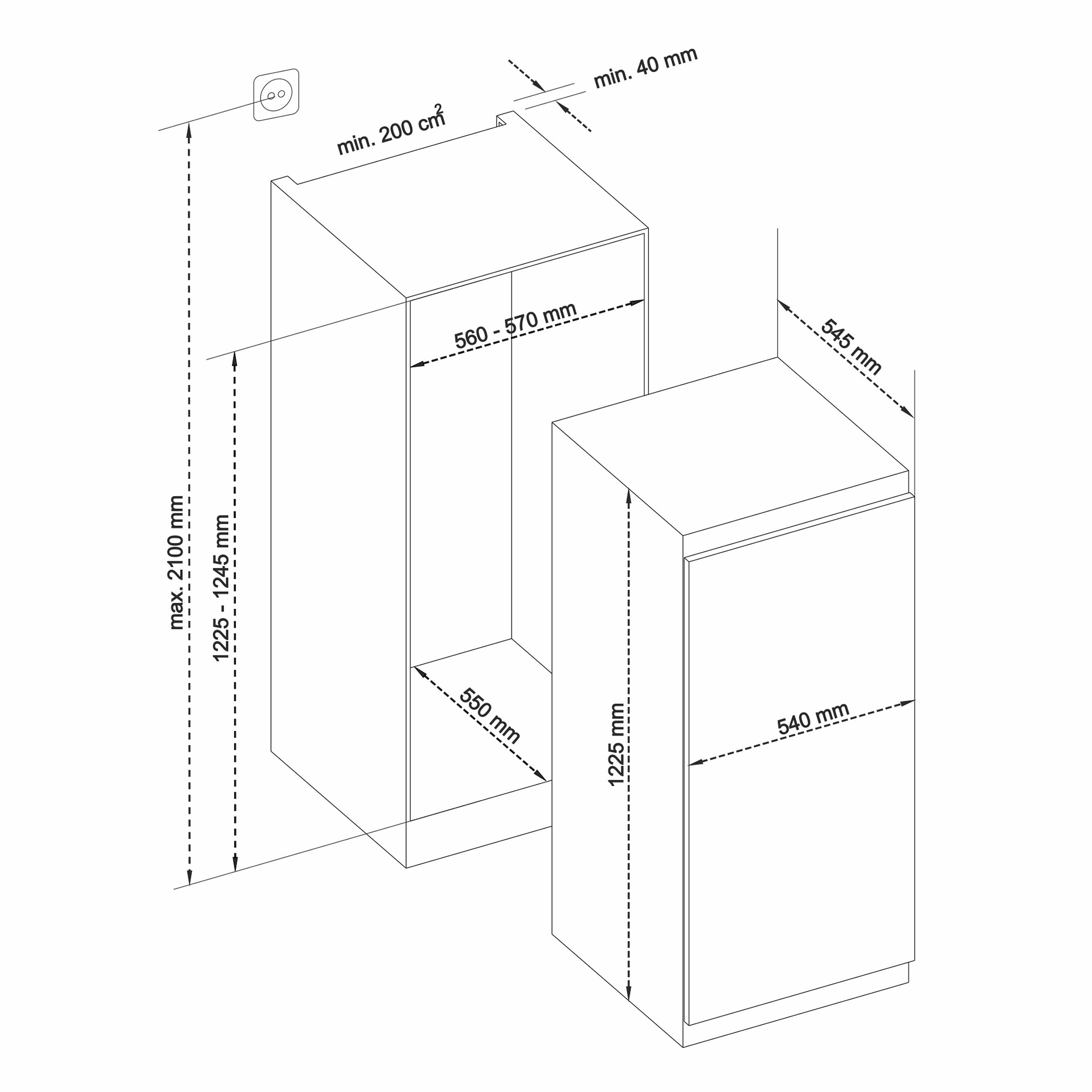 Telefunken EKG123S187E Einbaukühlschrank mit Gefrierfach | 122cm Nische | Schlepptür-Technik | 187 Liter Nutzinhalt