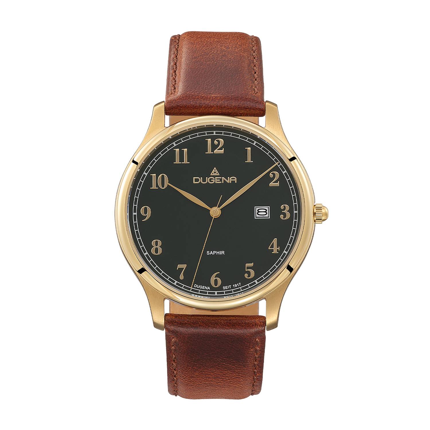 Dugena Herrenuhr Hamburg 4461113, Quarz, Edelstahl, Saphirglas, Lederarmband