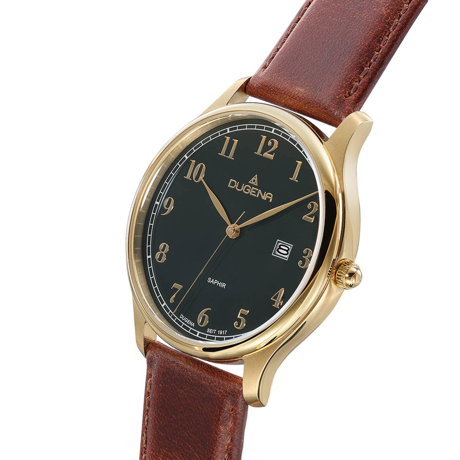 Dugena Herrenuhr Hamburg 4461113, Quarz, Edelstahl, Saphirglas, Lederarmband