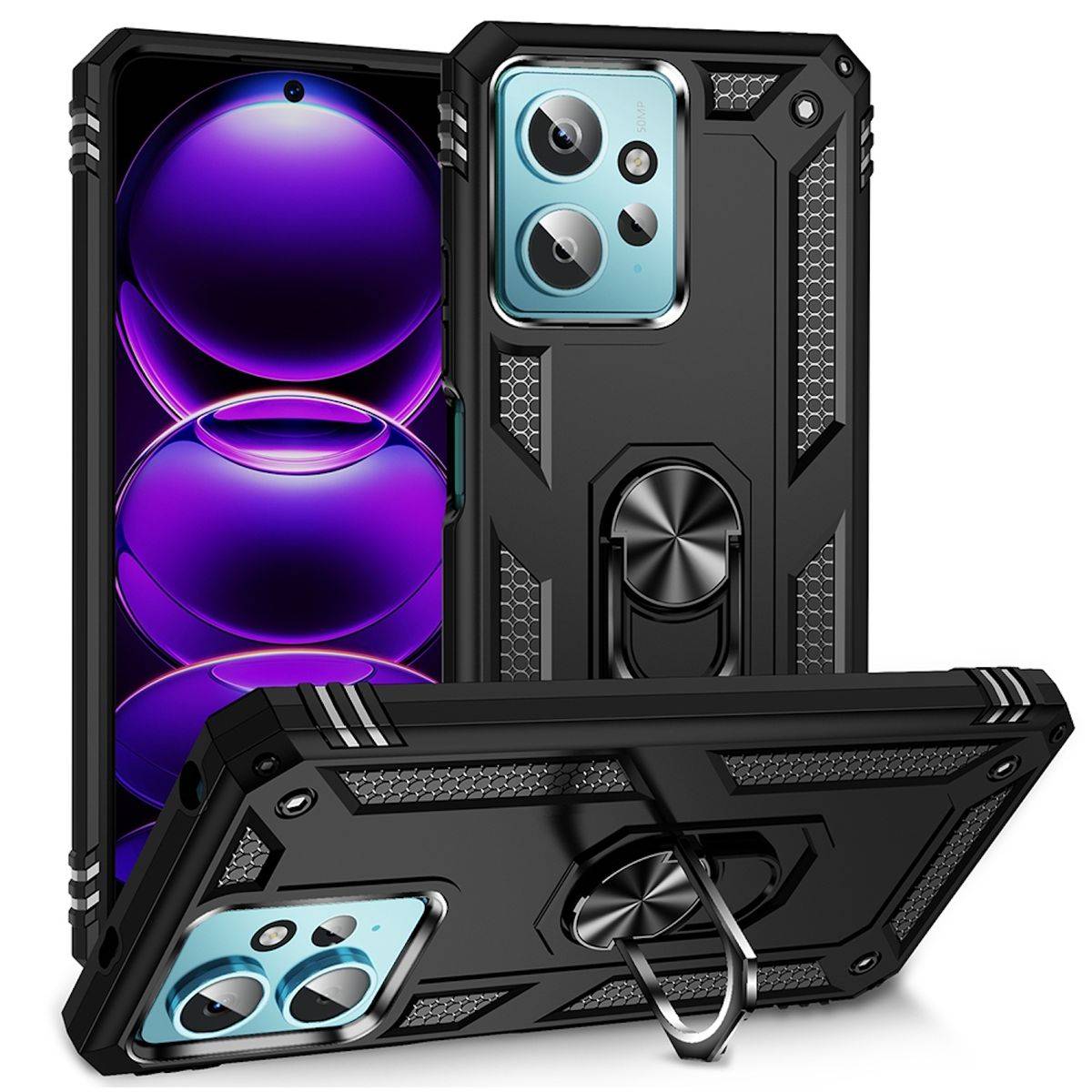 Für Xiaomi Redmi Note 12 4G TPU PC Ring Magnet Handy Tasche Hülle Schwarz