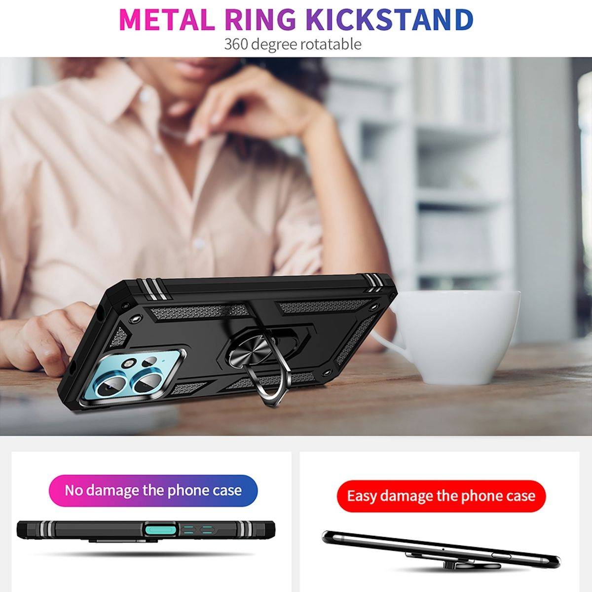 Für Xiaomi Redmi Note 12 4G TPU PC Ring Magnet Handy Tasche Hülle Schwarz