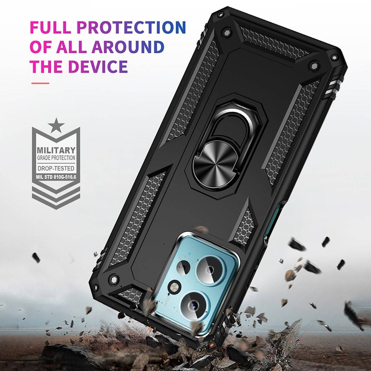 Für Xiaomi Redmi Note 12 4G TPU PC Ring Magnet Handy Tasche Hülle Schwarz