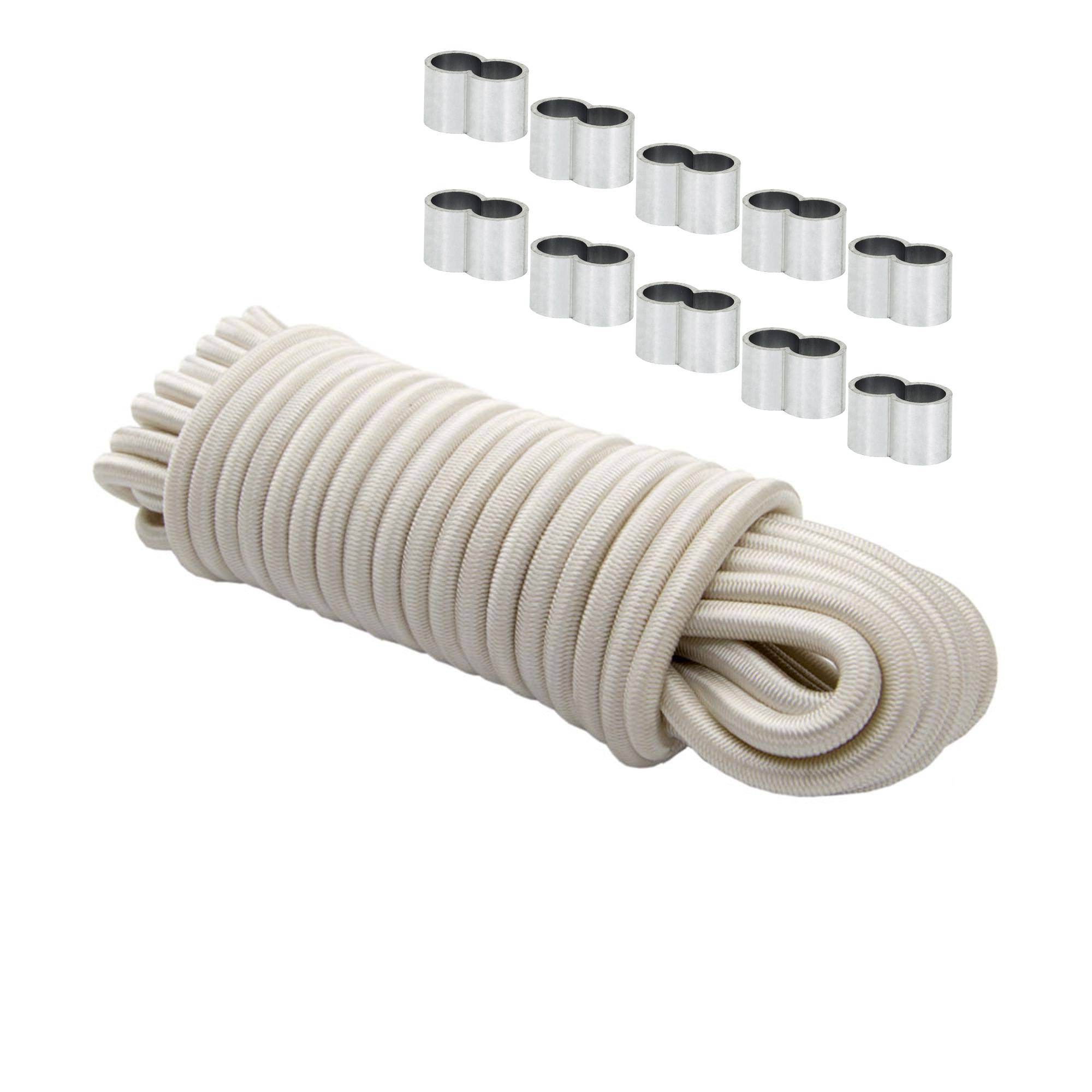 Dreamprint Expanderseil 10 m Weiß 10 mm Gummiseil Gummischnur Spannseil Planenseil Gummileine elastisches Seil mit 10x Würgeklemmen