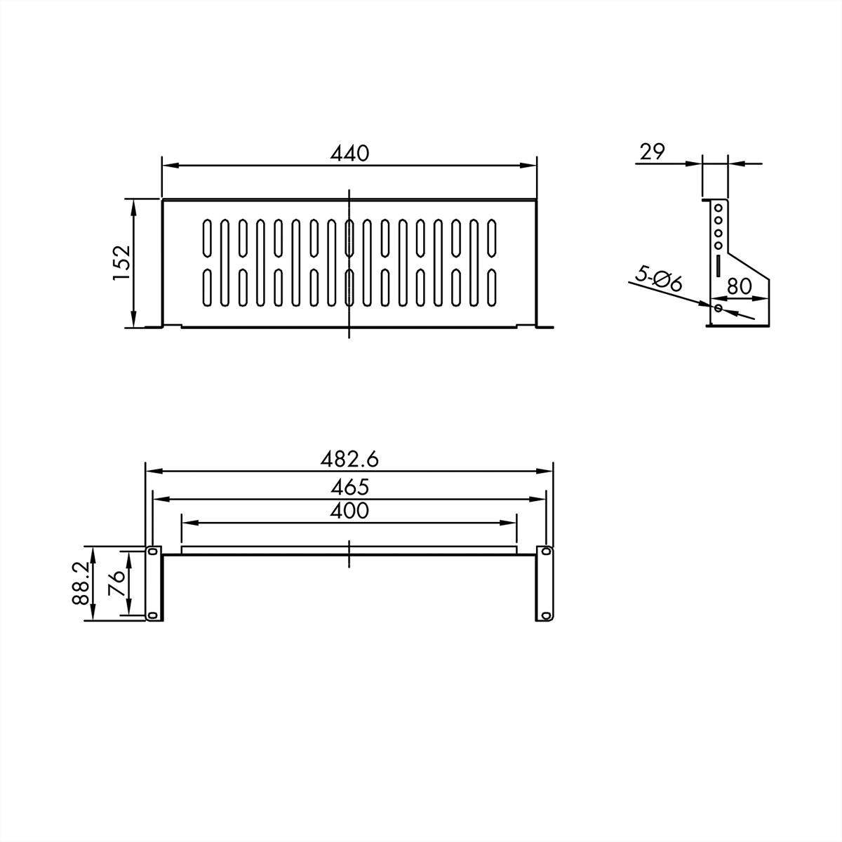 VALUE 19-Zoll-Geräteträger, 485 x 150mm, 2HE, max. 15 kg, schwarz