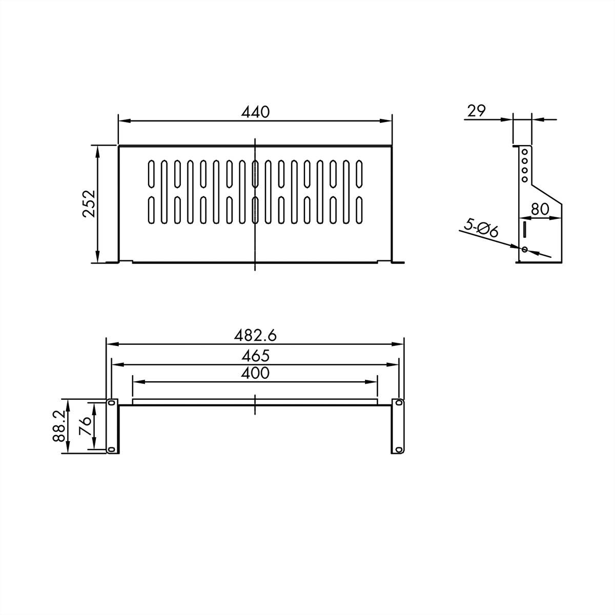 VALUE 19-Zoll-Geräteträger, 485 x 250mm, 2HE, max. 15kg, schwarz