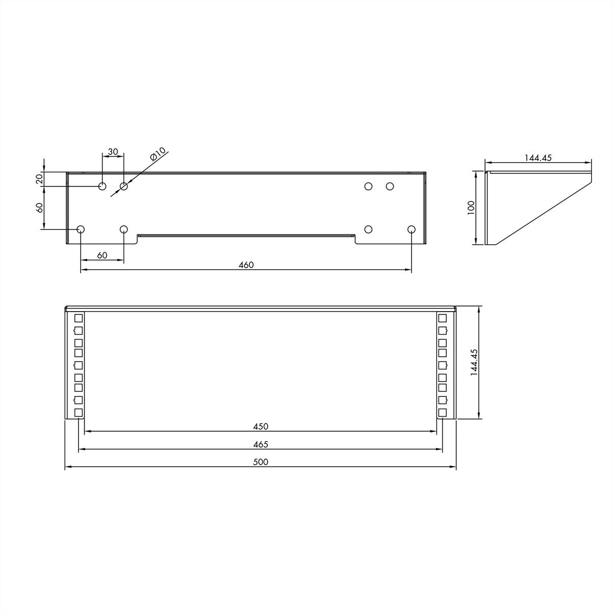 VALUE 19-Zoll-Wand-/Untertischhalterung, 3 HE, schwarz