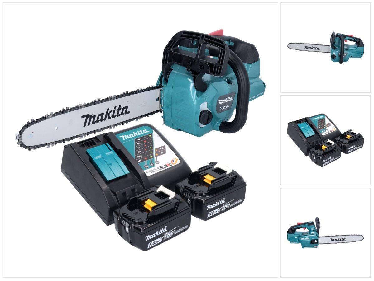 Makita DUC 356 RTB Akku Kettensäge 36 V ( 2x 18 V ) 35 cm Brushless + 2x Akku 5,0 Ah + Ladegerät