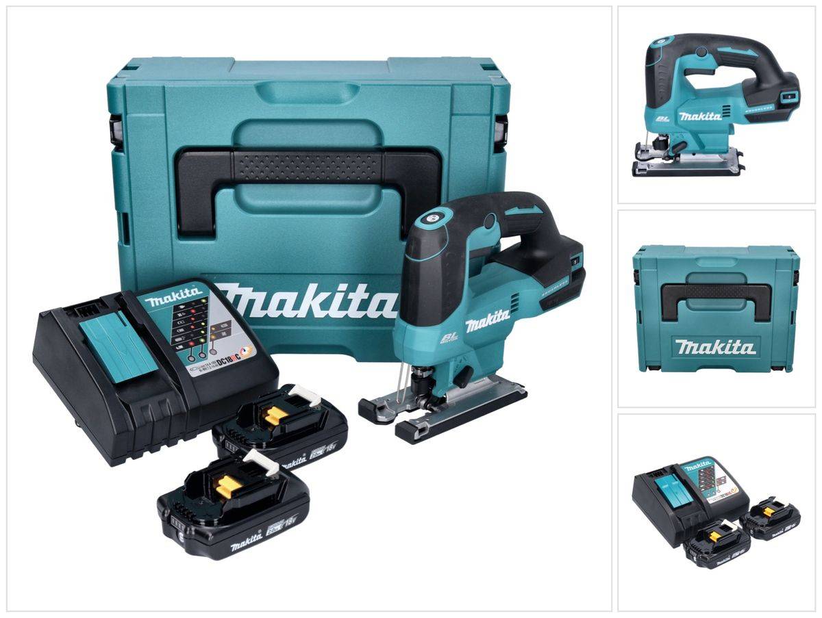 Makita DJV 184 RAJ Akku Pendelhub Stichsäge 18 V Brushless + 2x Akku 2,0 Ah + Ladegerät + Makpac