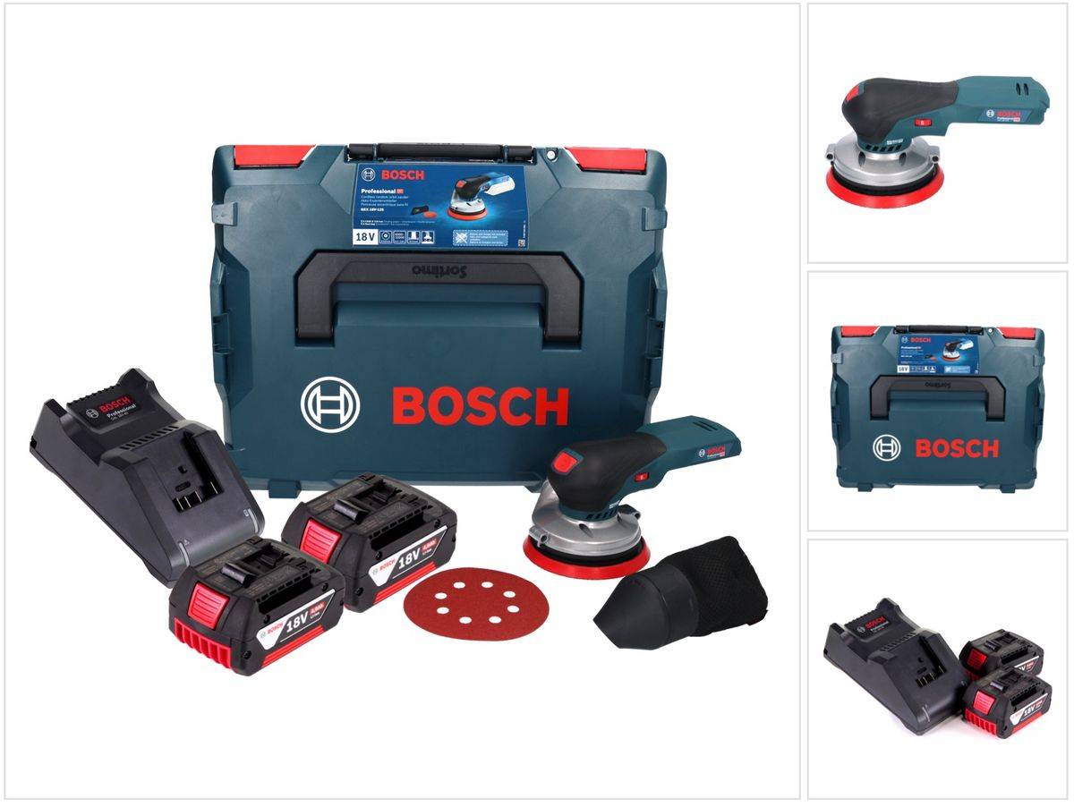 Bosch GEX 18V-125 Professional Akku Exzenterschleifer 18 V 125 mm Brushless + 2x Akku 4,0 Ah + Ladegerät + L-BOXX