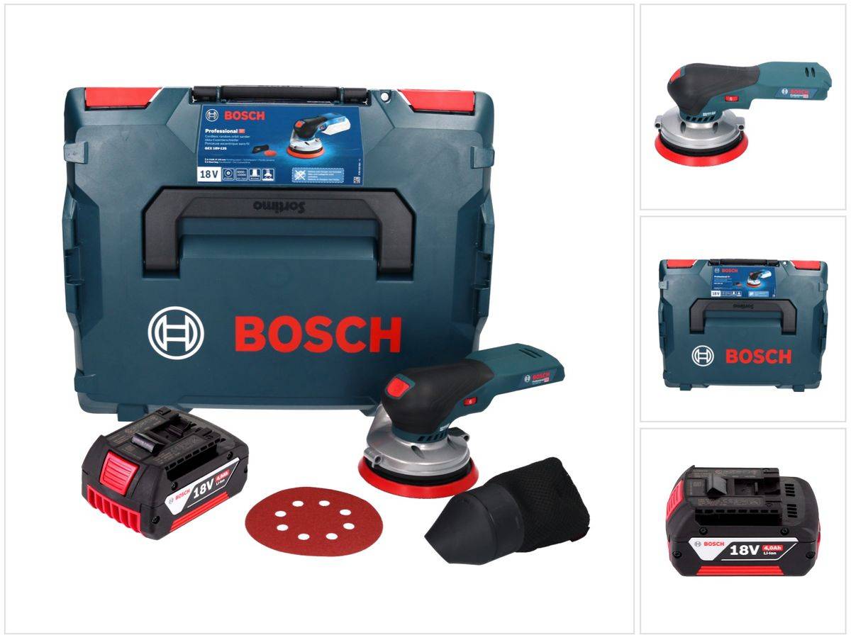 Bosch GEX 18V-125 Professional Akku Exzenterschleifer 18 V 125 mm Brushless + 1x Akku 4,0 Ah + L-BOXX - ohne Ladegerät