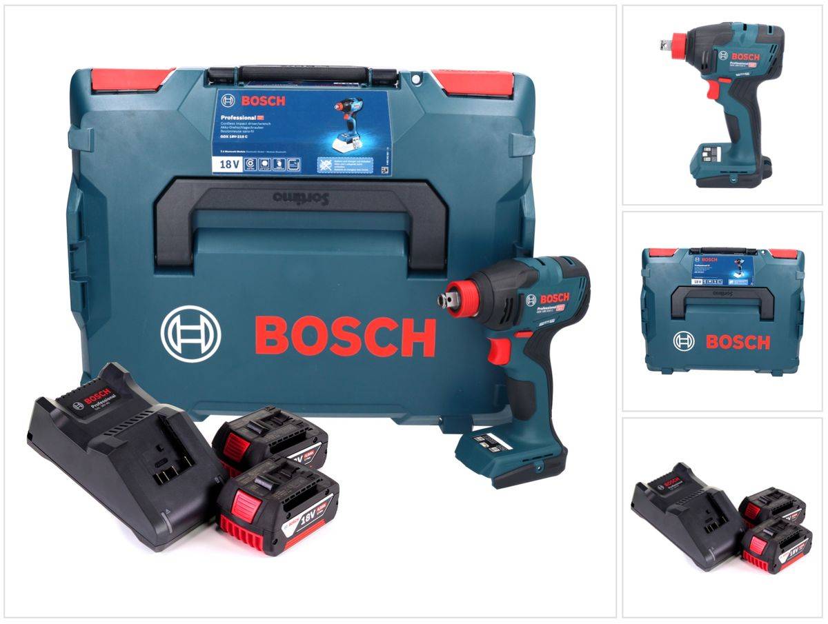 Bosch GDX 18V-210 C Professional Akku Drehschlagschrauber 18 V 210 Nm Brushless + 2x Akku 4,0 Ah + Ladegerät + Connectivity Modul + L-Boxx