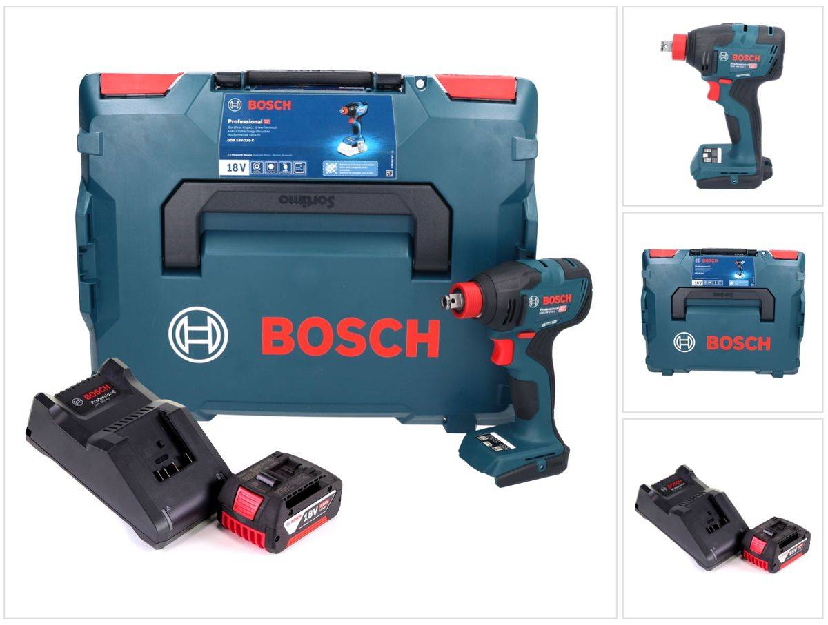 Bosch GDX 18V-210 C Professional Akku Drehschlagschrauber 18 V 210 Nm Brushless + 1x Akku 4,0 Ah + Ladegerät + Connectivity Modul + L-Boxx