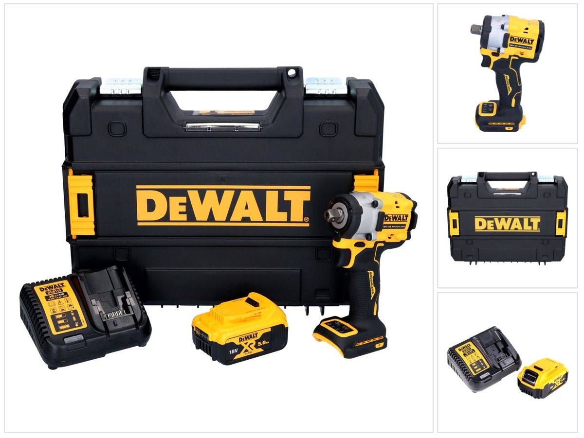 DeWalt DCF 922 P1 Akku Schlagschrauber 18 V 400 Nm 1/2" Brushless + 1x Akku 5,0 Ah + Ladegerät + TSTAK