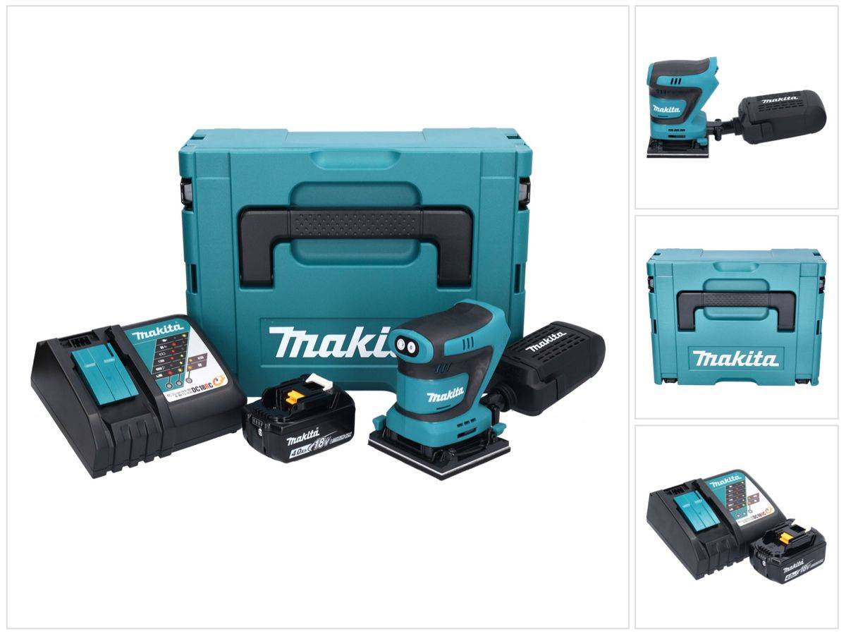 Makita DBO 480 RM1J Akku Schwingschleifer 18 V 112 x 102 mm + 1x Akku 4,0 Ah + Ladegerät + Makpac