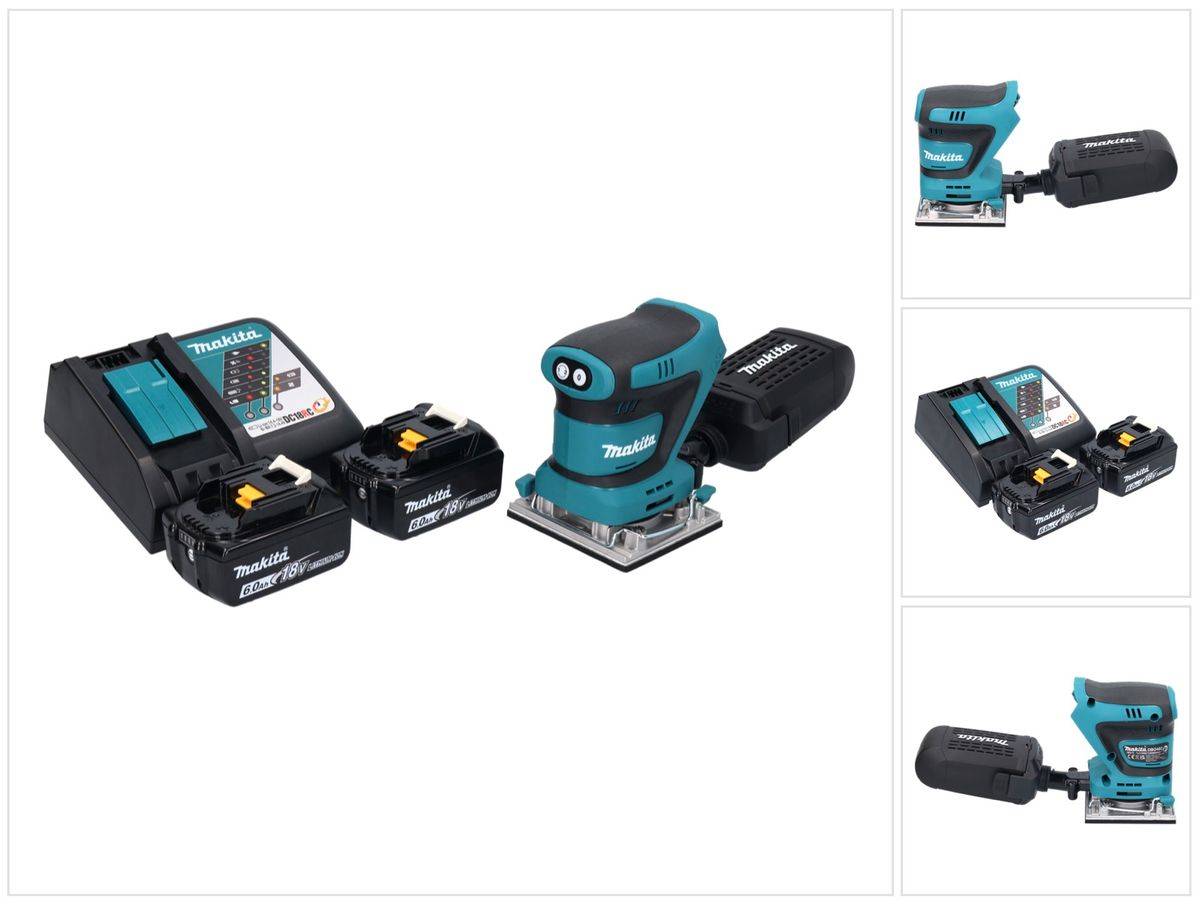 Makita DBO 482 RG Akku Schwingschleifer 18 V 112 x 102 mm + 2x Akku 6,0 Ah + Ladegerät