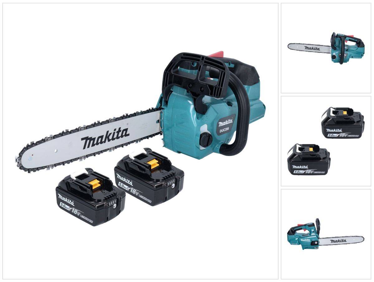 Makita DUC 356 TB Akku Kettensäge 36 V ( 2x 18 V ) 35 cm Brushless + 2x Akku 5,0 Ah - ohne Ladegerät