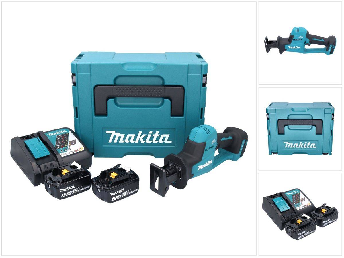Makita DJR 189 RFJ Akku Reciprosäge Säbelsäge 18 V Brushless + 2x Akku 3,0 Ah + Ladegerät + Makpac