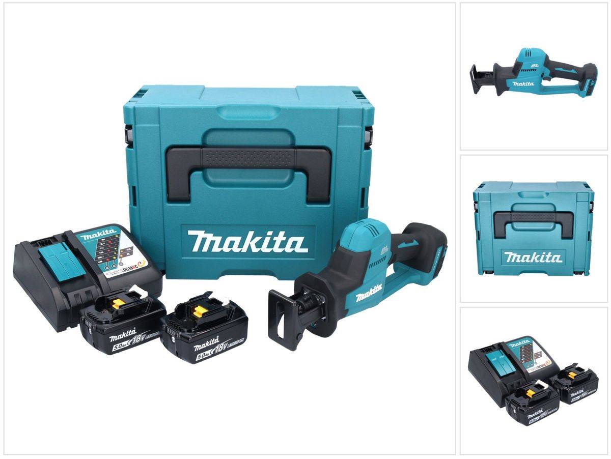 Makita DJR 189 RTJ Akku Reciprosäge Säbelsäge 18 V Brushless + 2x Akku 5,0 Ah + Ladegerät + Makpac