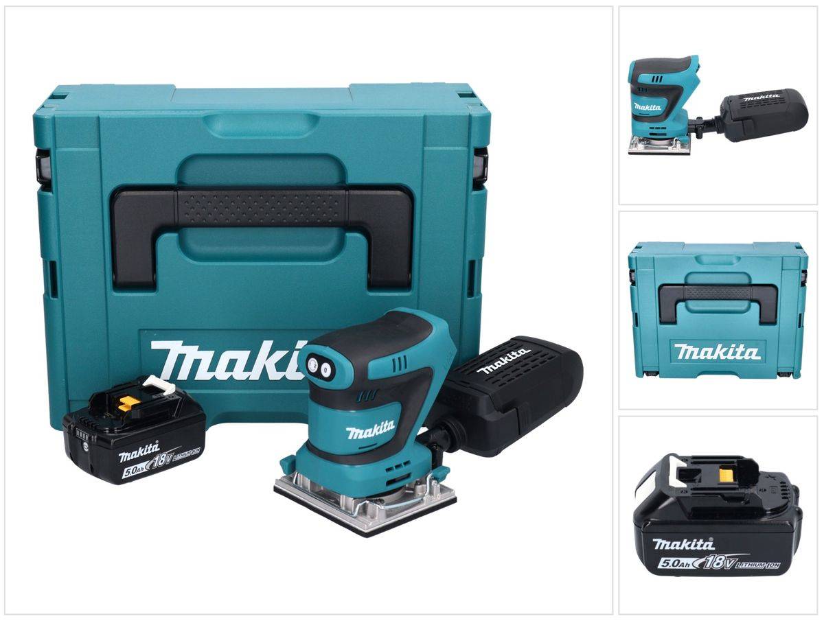 Makita DBO 482 T1J Akku Schwingschleifer 18 V 112 x 102 mm + 1x Akku 5,0 Ah + Makpac - ohne Ladegerät