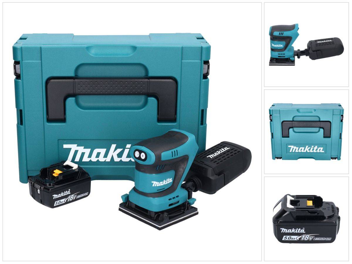 Makita DBO 480 T1J Akku Schwingschleifer 18 V 112 x 102 mm + 1x Akku 5,0 Ah + Makpac - ohne Ladegerät