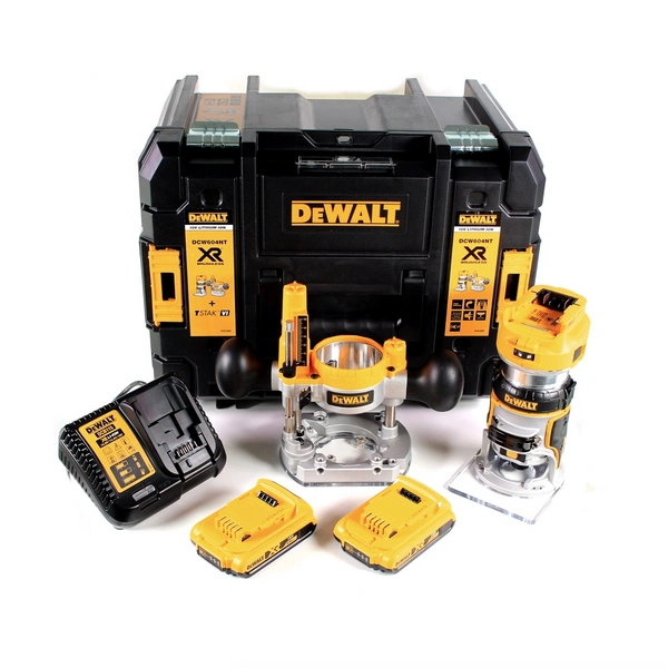 DeWalt DCW 604 D2 Akku Kombifräse 18V 55mm in + 2x Akkus 2,0 Ah + 1x Schnellladegerät in TSTAK DeWalt DCW 604 D2 Akku Kombifräse 18V 55mm in + 2x Akkus 2,0 Ah + 1x Schnellladegerät in TSTAK