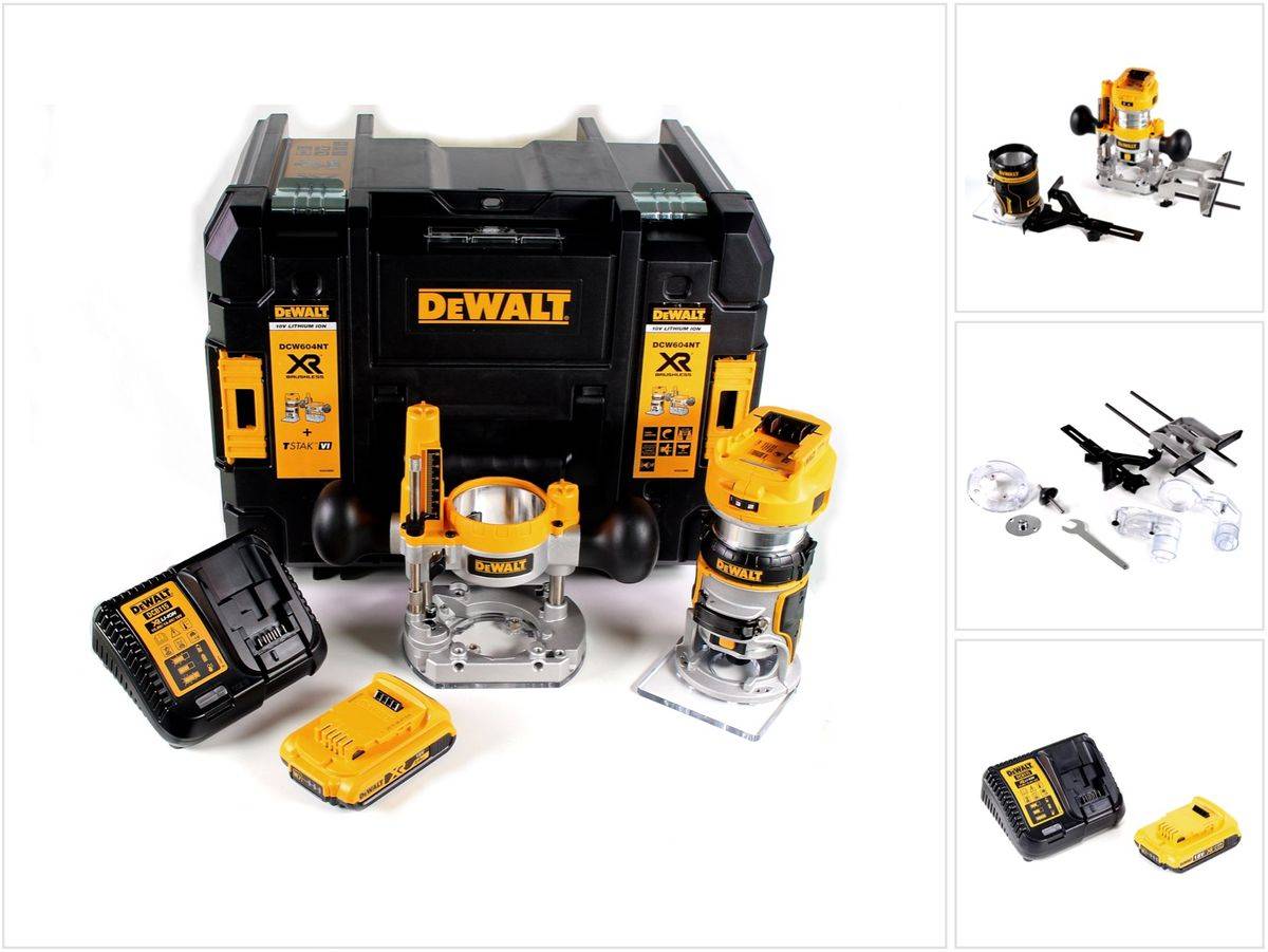 DeWalt DCW 604 D1 Akku Kombifräse 18V 55 mm + 1x Akku 2,0 Ah + 1x Schnellladegerät in TSTAK