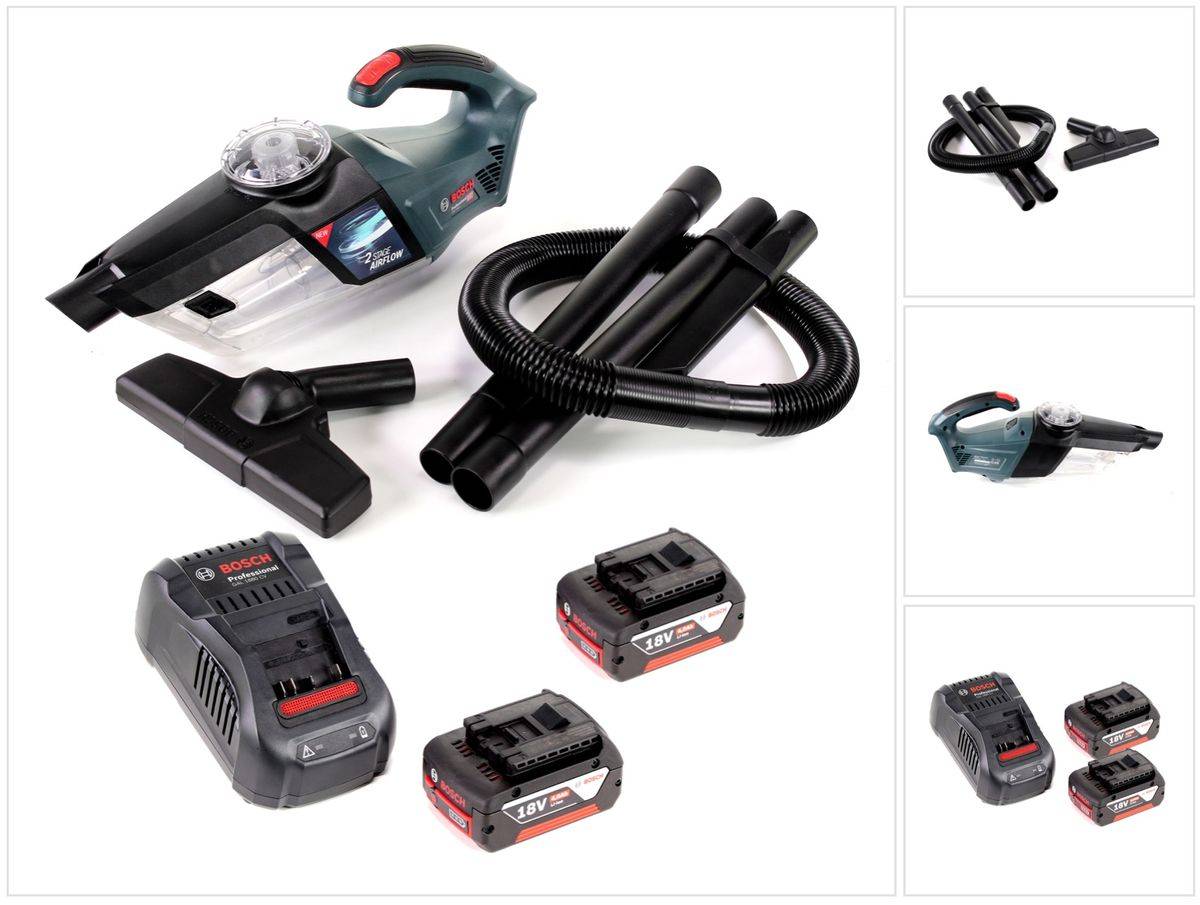 Bosch GAS 18V-1 Professional Li-Ion Akku Staubsauger Hand Sauger + 2x GBA 4,0 Ah Akku + GAL 1880 CV Ladegerät
