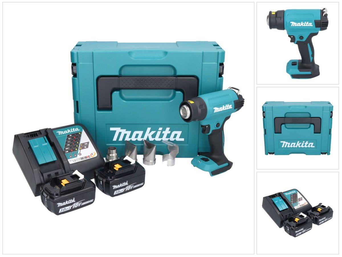 Makita DHG 181 RFJ Akku Heißluftgebläse 18 V 150 - 550°C + 2x Akku 3,0 Ah + Ladegerät + Makpac